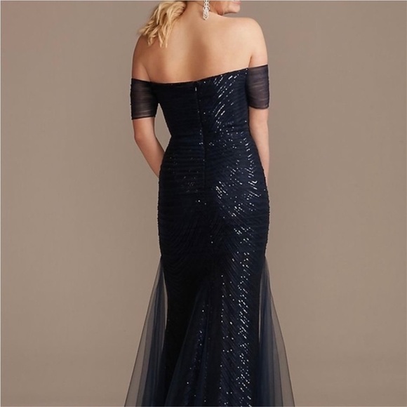 NWT David’s Bridal Galina Signature Sequins w/ Mesh Tulle Off The Shoulder Dress - Picture 3 of 10